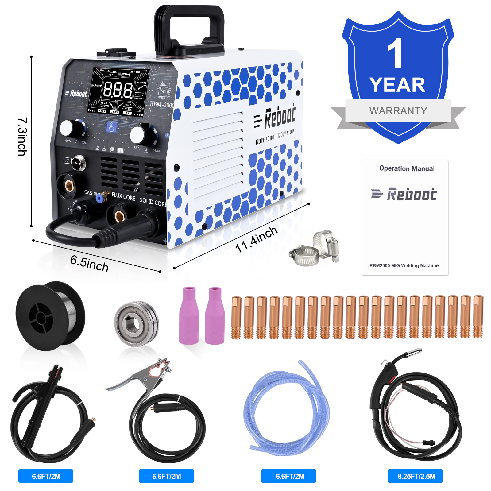 Reboot 200Amp MIG Welder 120V 240V 5 in 1 Welding Machine Multiprocess Large LED