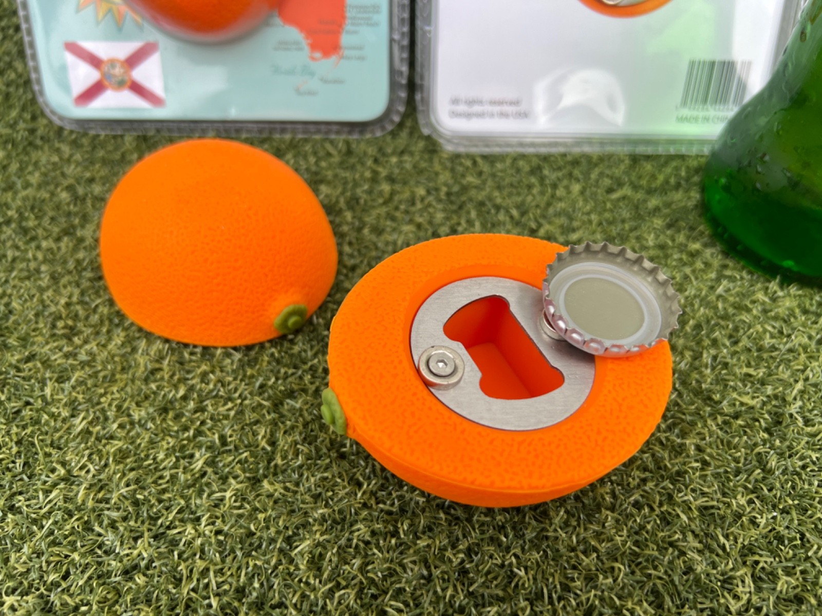 "NEW" - Souvenir Florida Orange Bottle Open with Dual Refrigerator Magnets!