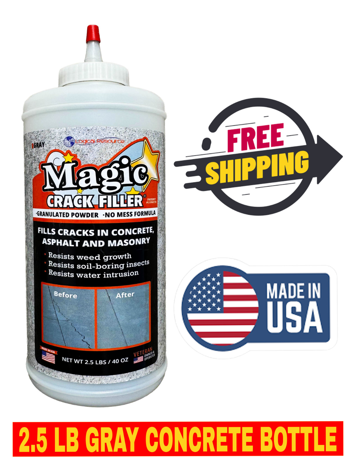 Gray Concrete Magic Crack Filler 2.5LB Bottle, Fill Cracks in Concrete Easily
