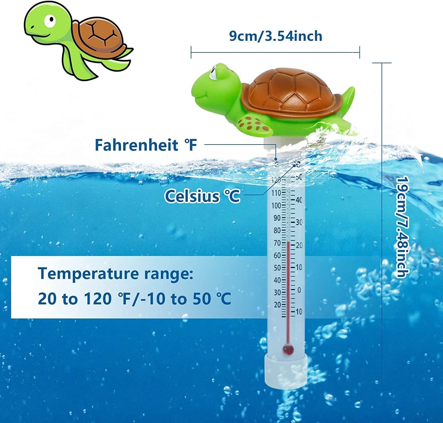 Floating Pool Thermometer, Large Display with String Easy to Read, Shatter Resis