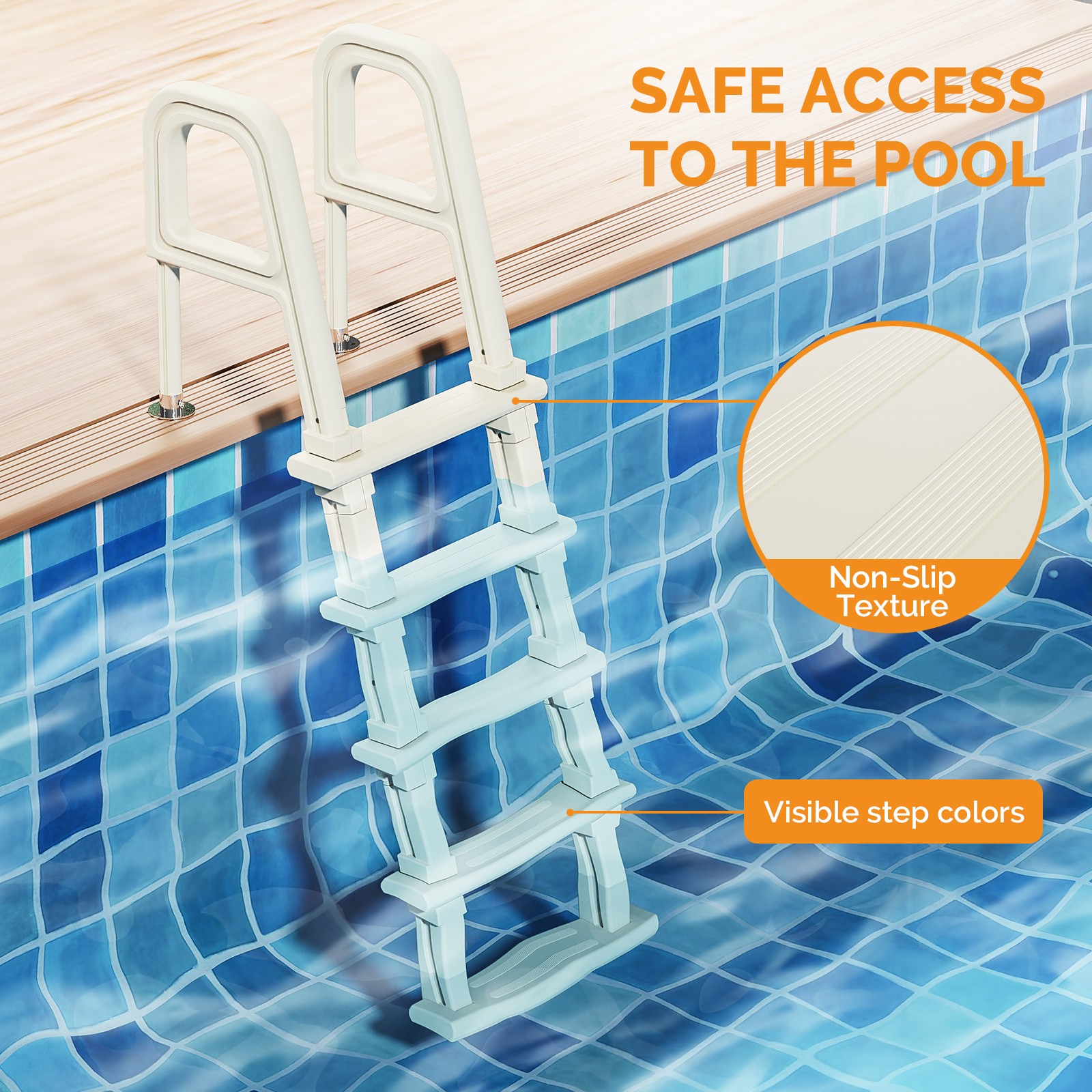 5 Step Ladder with Handrails of 300 lbs Capacity for 44in Outdoor Swimming Pool