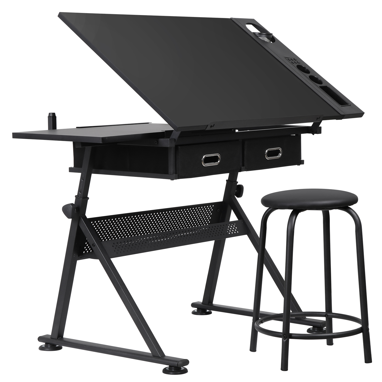 Drafting Desk for Artists Art Drawing Table w/Stool for Working Studying Black