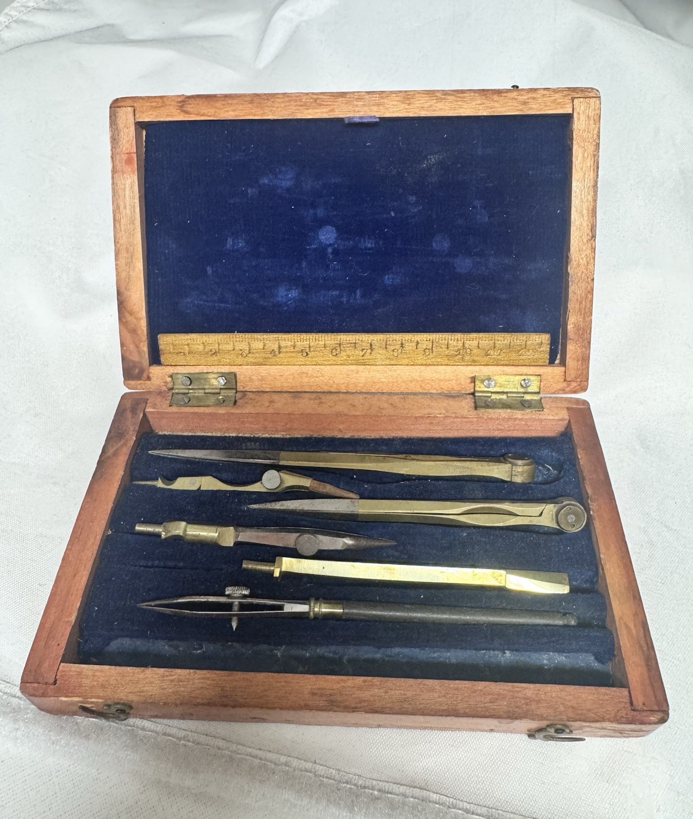 Antique late 1800s Drafting Set in Refinished Wooden Box.