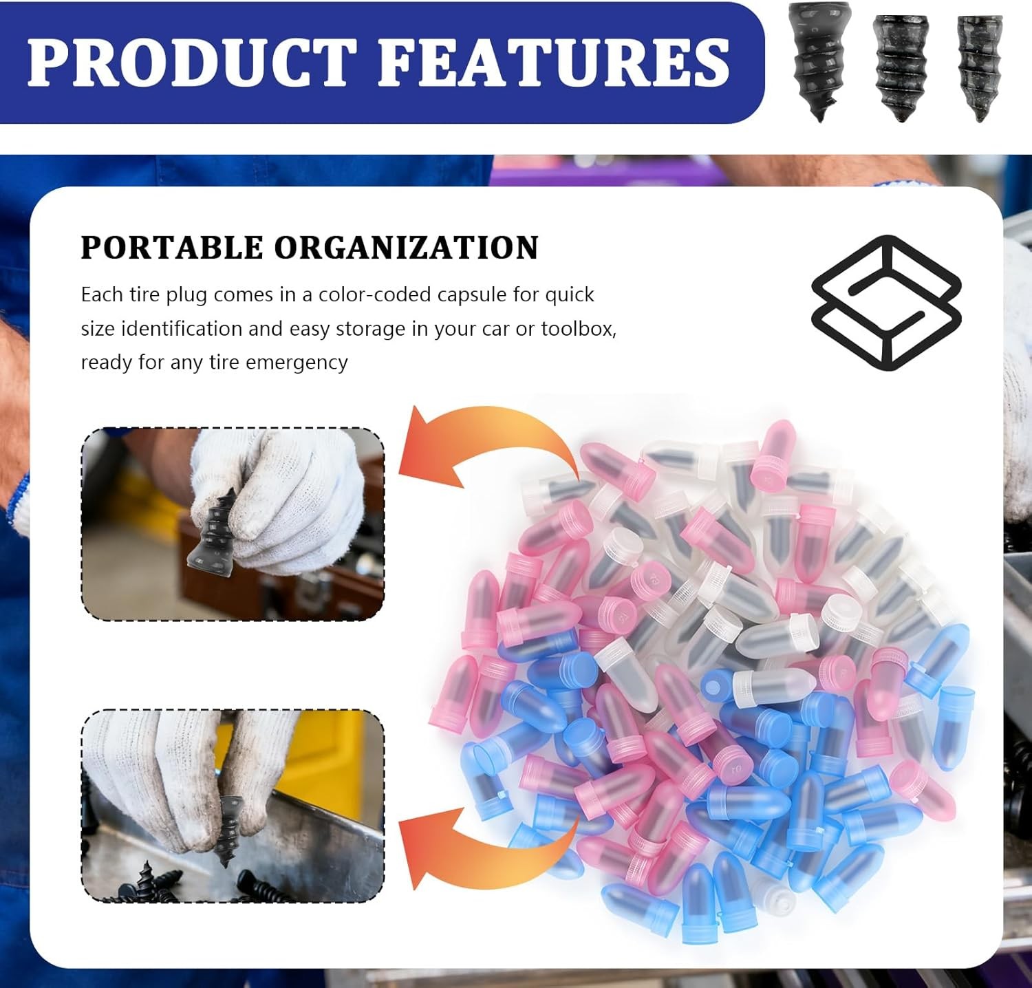 100PCS Tire Repair Screws Kit With Screwdriver 3 Sizes Rubber Plugs Flat Tires