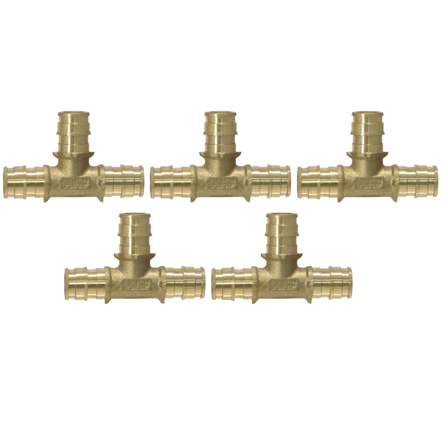 5 Pack XFITTING 1/2" PEX-A Expansion Tee, F1960 Tee, Lead Free Brass