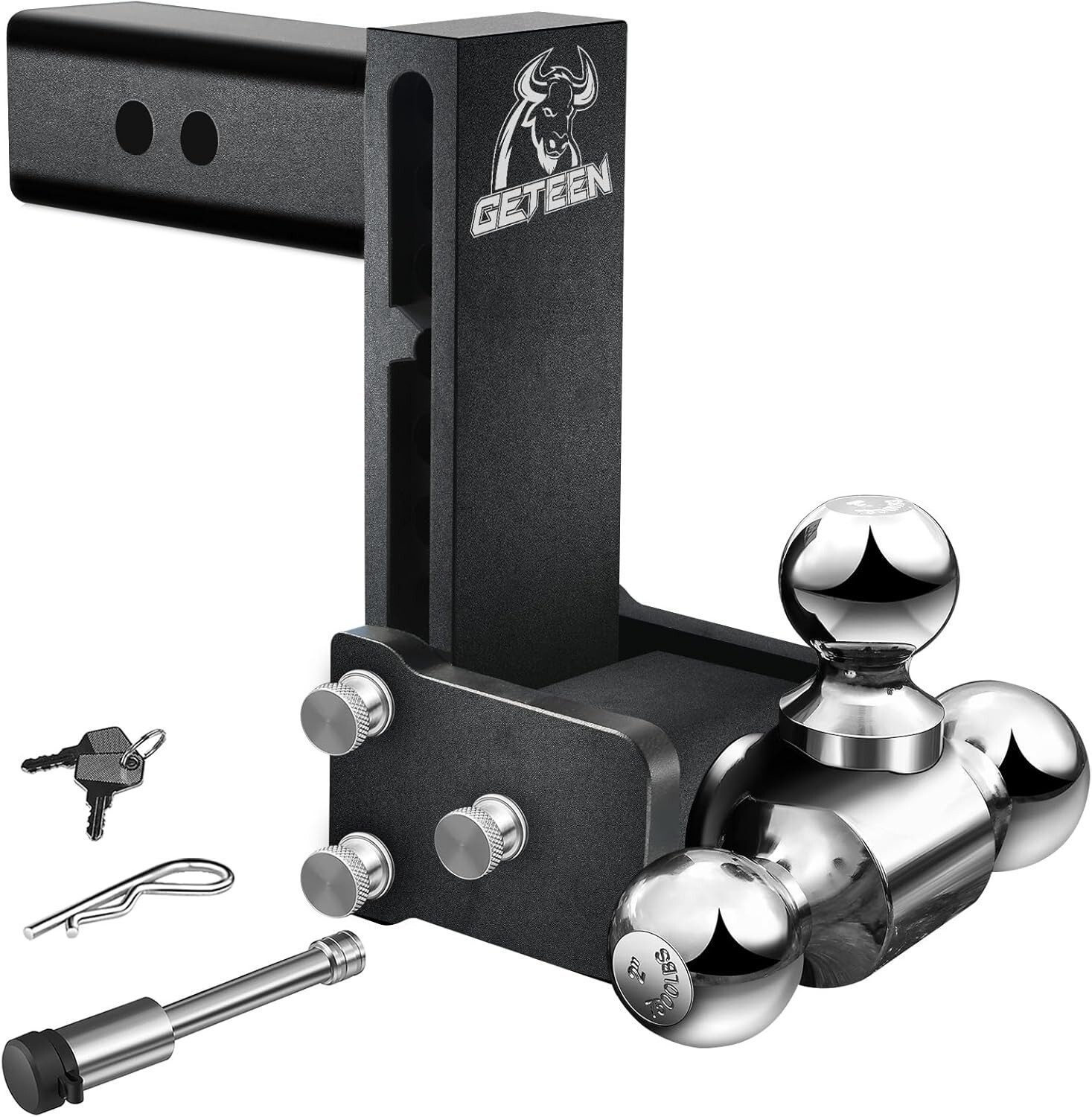 Tow & Stow Adjustable Trailer Hitch Ball Mount 2.5" Receiver 7" Drop Tri-Ball