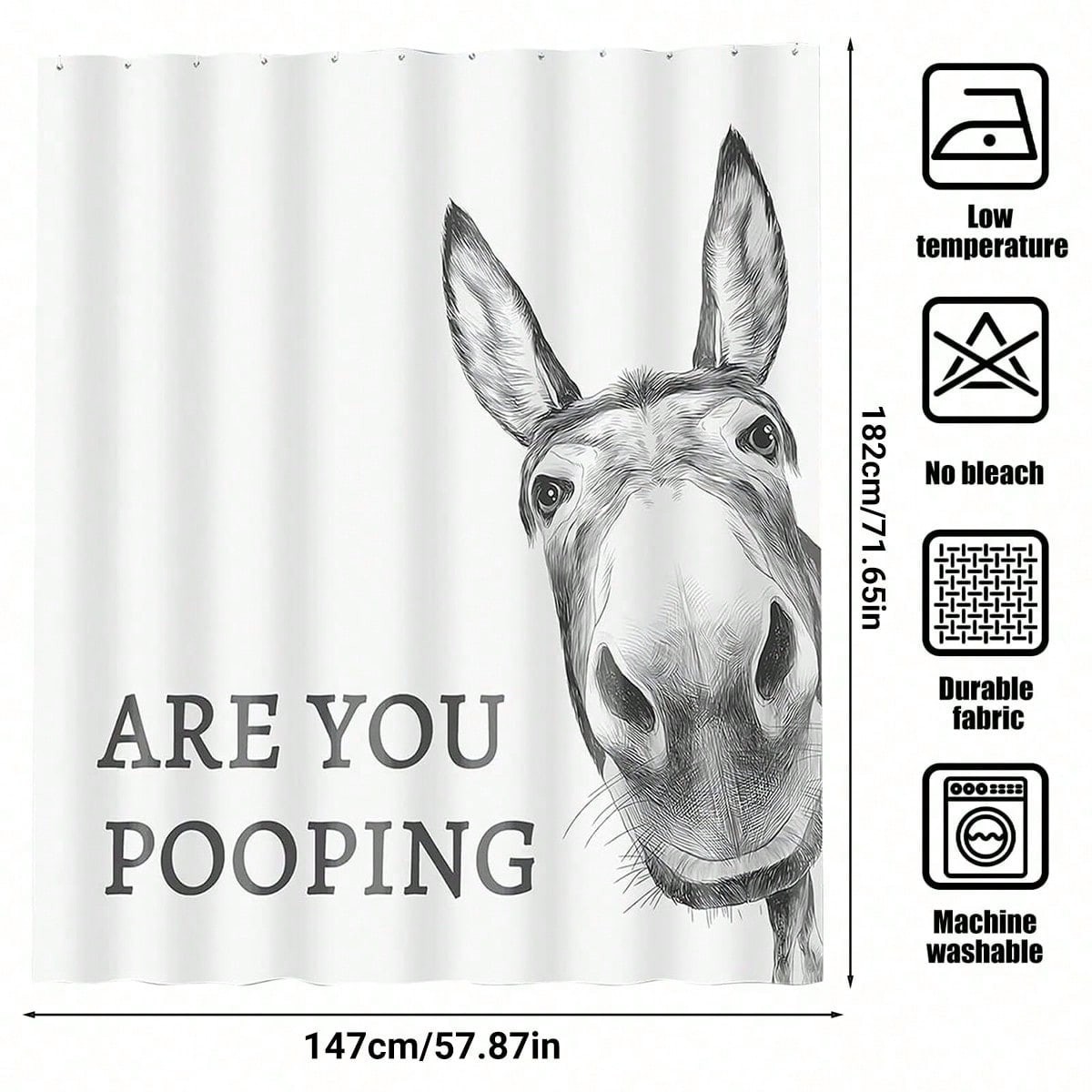 Funny Donkey Shower Curtain - 'are You Pooping?' Design, Humorous Bathroom Decor
