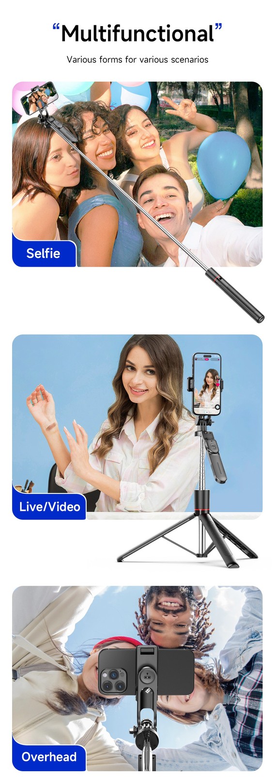 67" Cell Phone Selfie Stick Tripod Wireless Remote Extendable for iPhone/Android