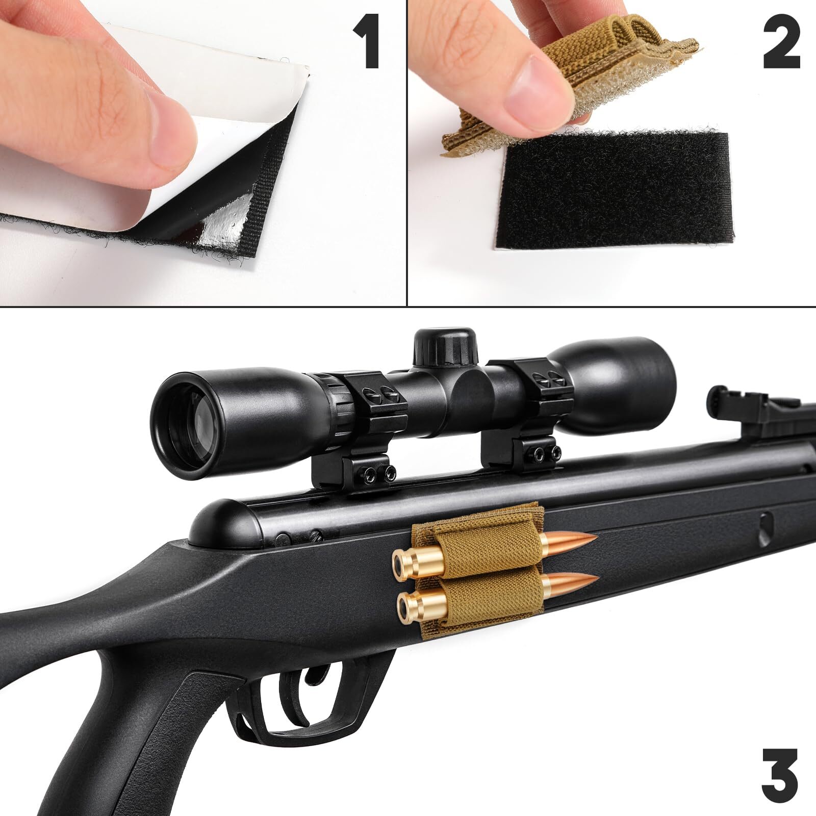 2PCS 2 Round Bullet Holder for Rifle Ammo Holder Bullet Keeper with Hook & Loop