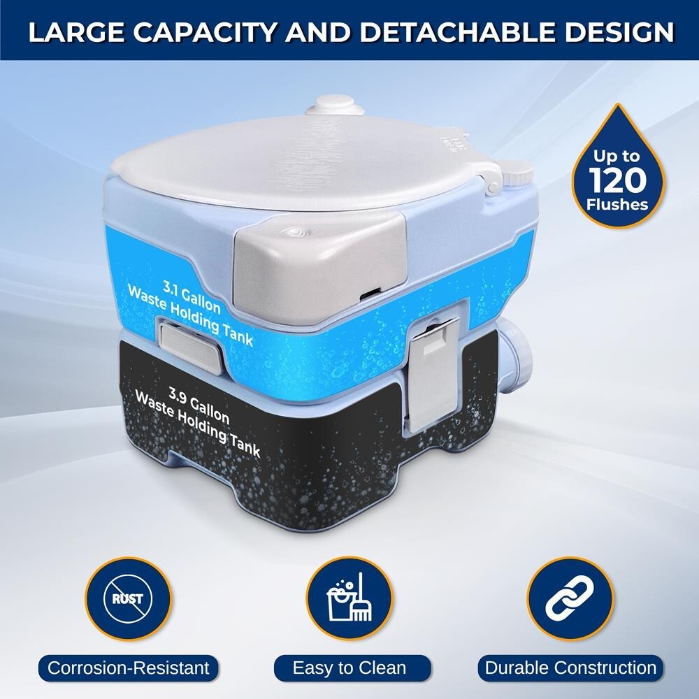 SereneLife 15 Liter Outdoor Portable Toilet w/ Extra Large Seat (Moonwhite)