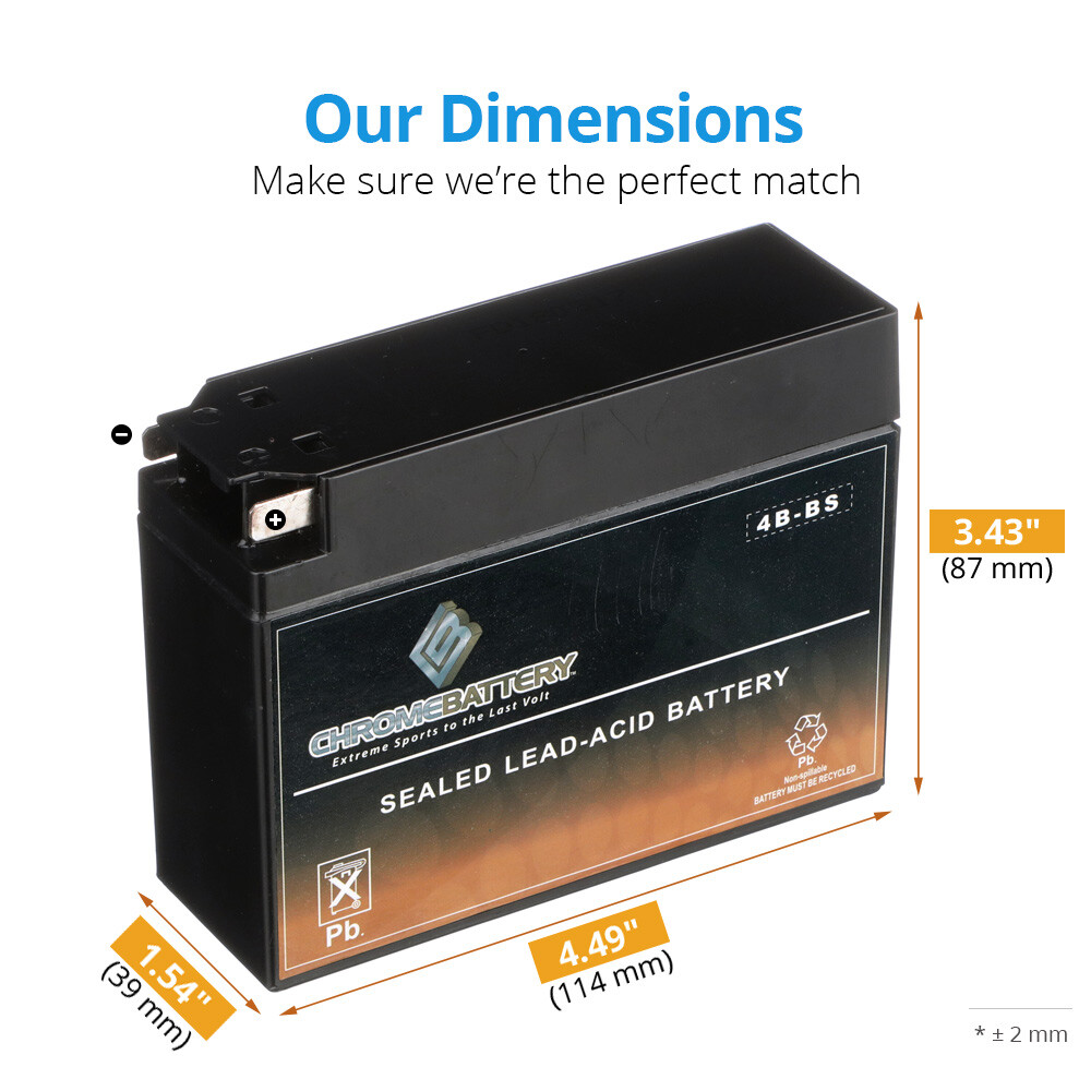 YT4B-BS High Performance AGM Motorcycle Battery for 2006-2017 Yamaha TTR 50E