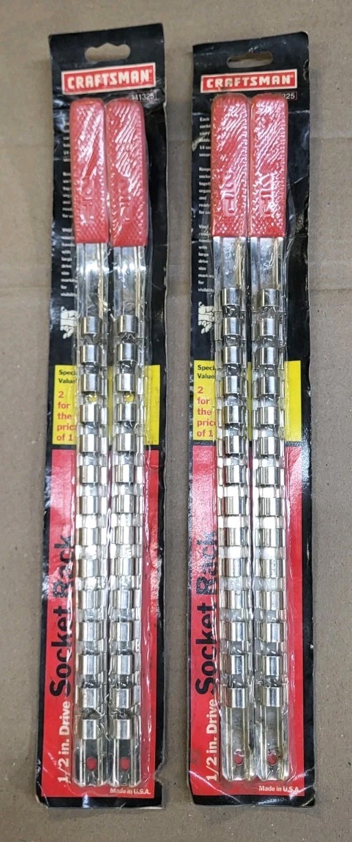 4 Vintage Sears Craftsman 41325 1/2" Drive Metal Socket Rack Rails USA New NOS