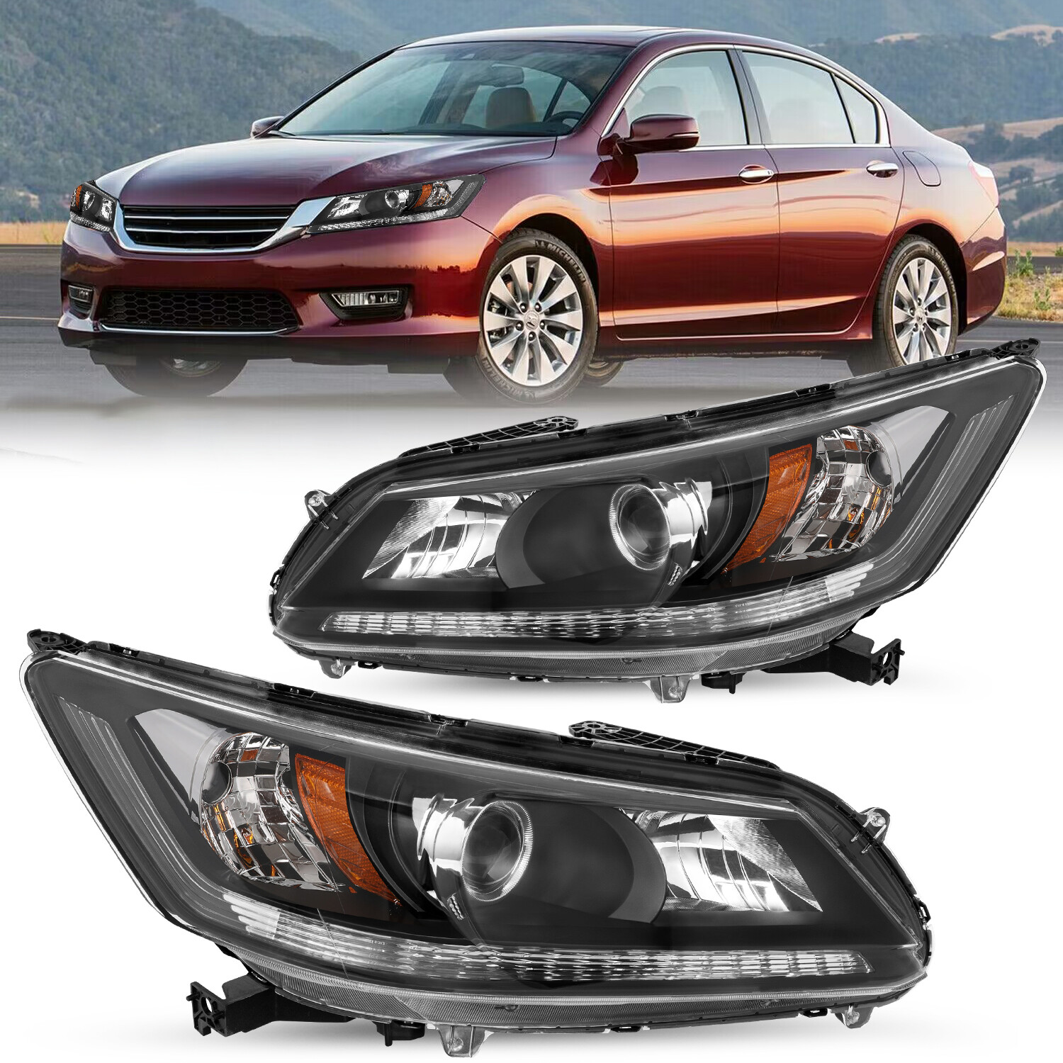 For 2013 2014 2015 Honda Accord Sedan W/O LED DRL Projector Halogen Headlights