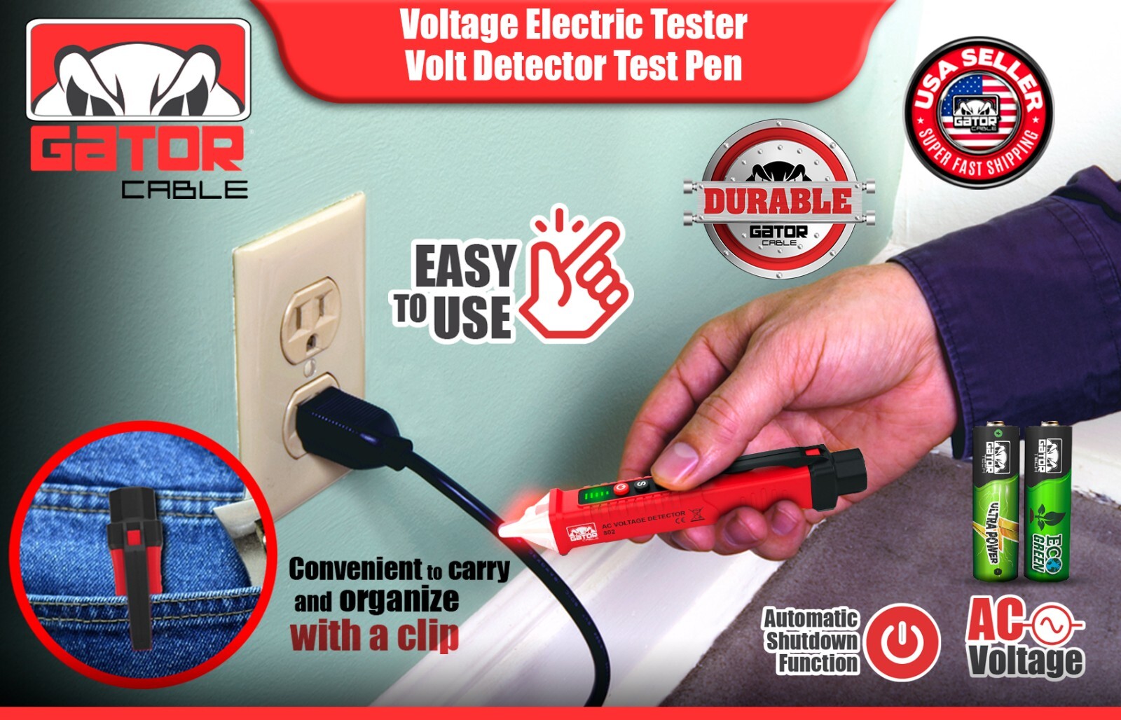 Voltage Electric Tester Volt Detector Test Pen Non-Contact Sensor AC DC 12-1000V
