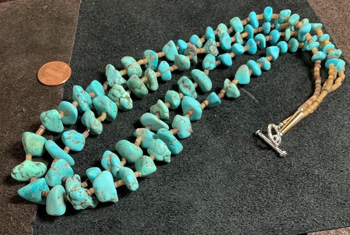 Gorgeous multi-strands turquoise nuggets necklace(g210a-w3)