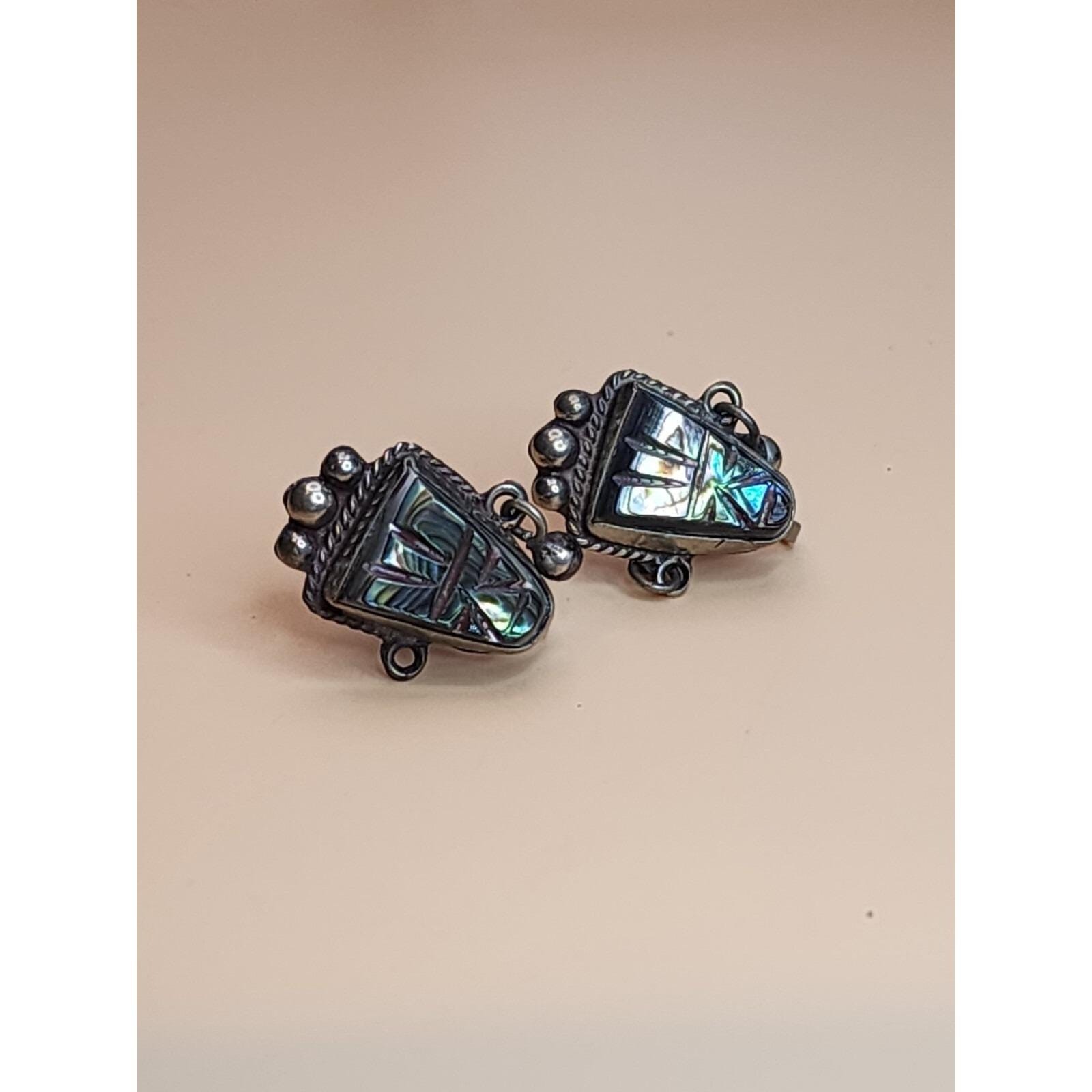 70 Yr Old TAXCO MEXICO Sterling Silver Abolone Bracelet & Earrings Set 61.66 Gr.