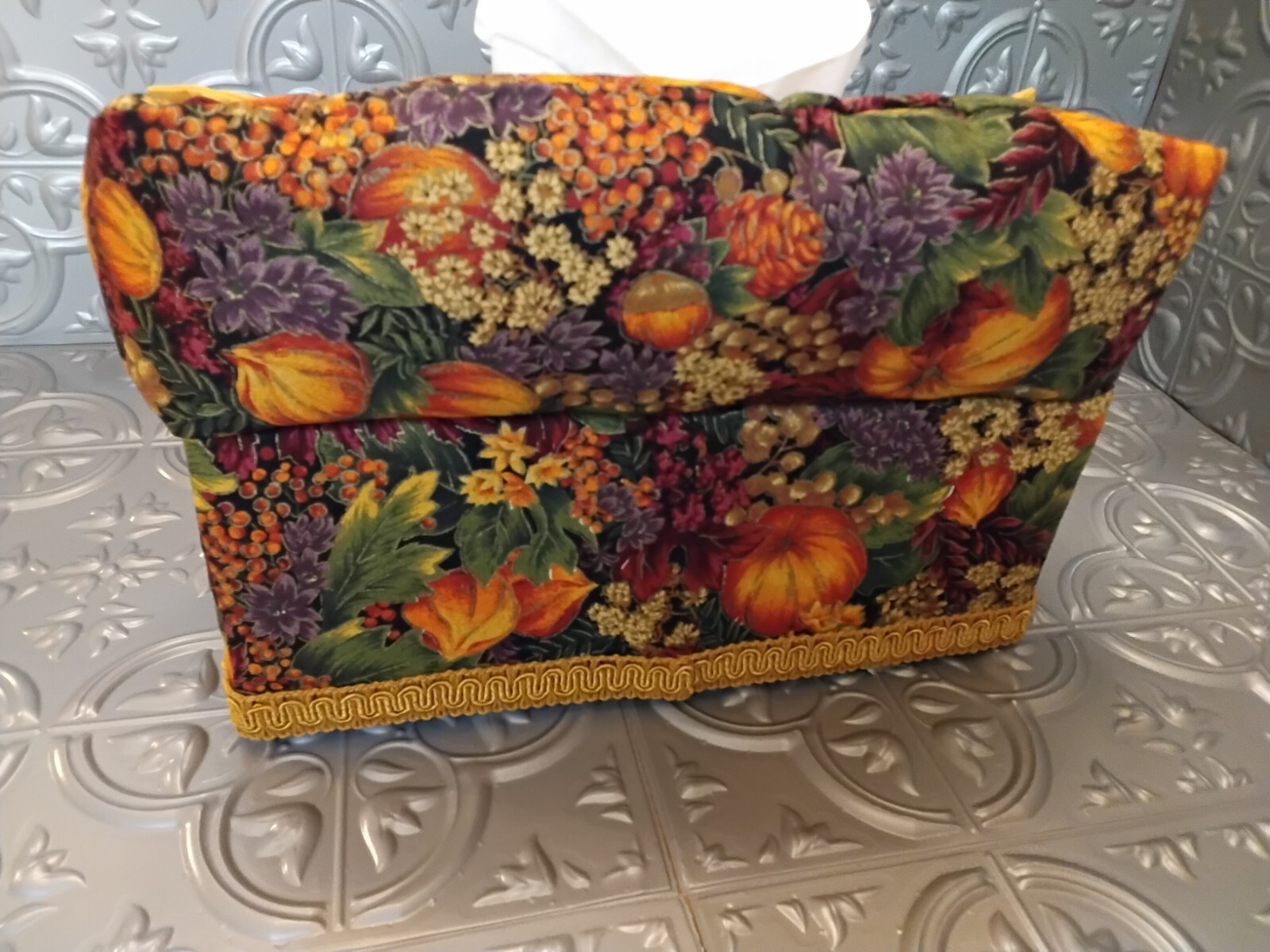 Harvest Patterned Fabric Sofa Tissue Box Cover Hand Made