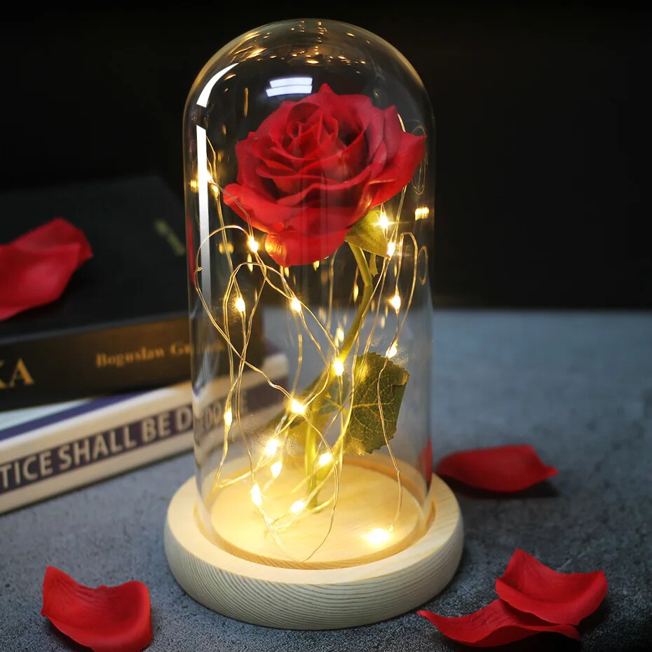 Beauty and The Beast Rose LED Enchanted Galaxy Rose Eternal Flower Lighted Décor