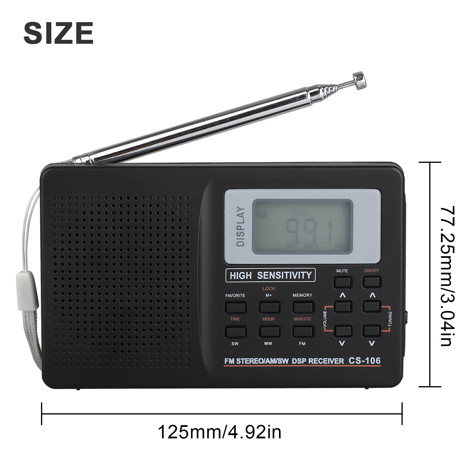 Portable Full Band AM/FM/SW/MW/LW Radio Digital Stereo Speaker Player+Headphones