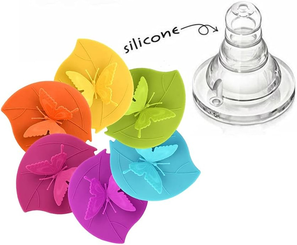 Food Grade Silicone Cup Lids, IPHOX Creative Butterfly Mug Cover [Set of 6]