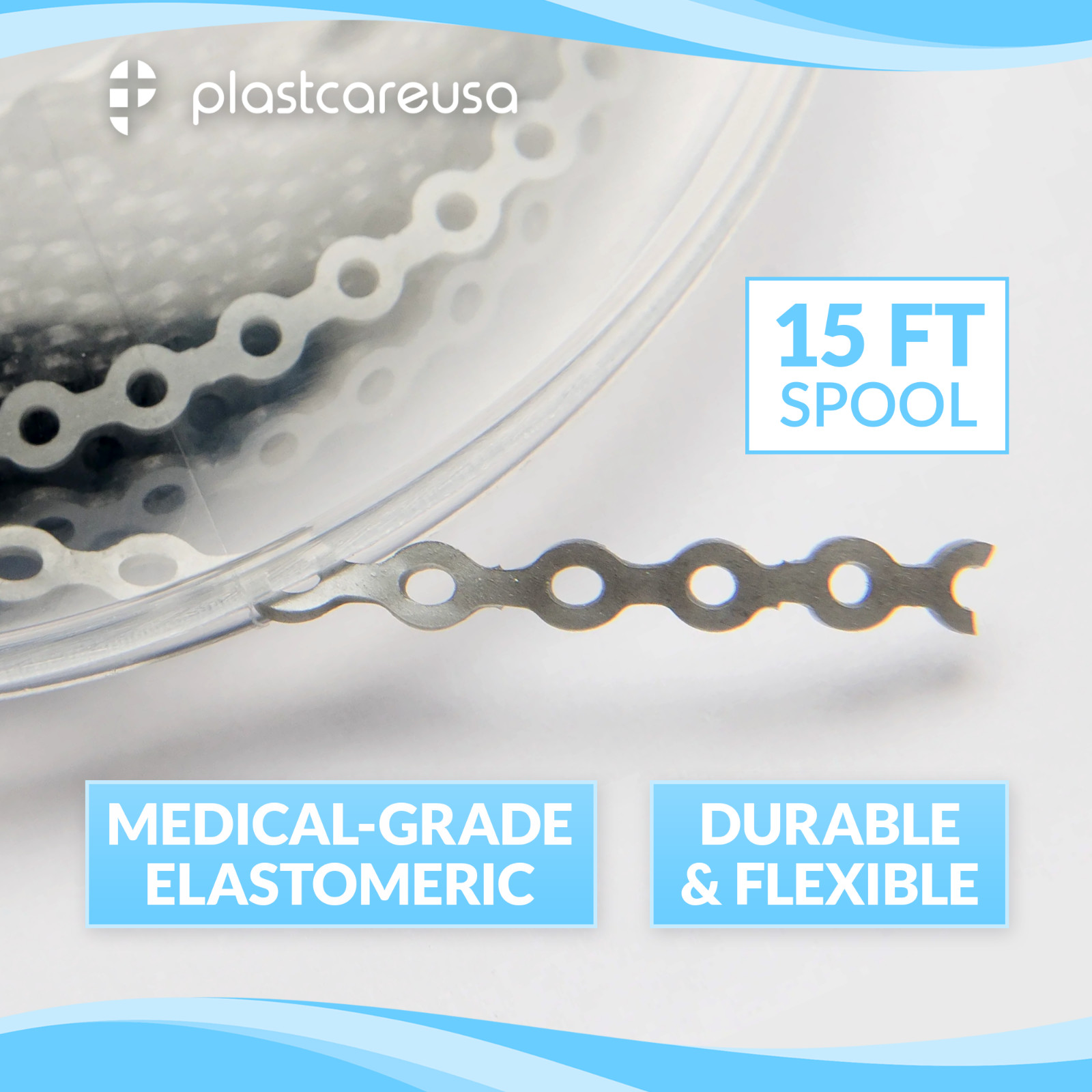 Orthodontic Dental Power Chain for Braces – 15 ft, Short, Long, Closed Elastic