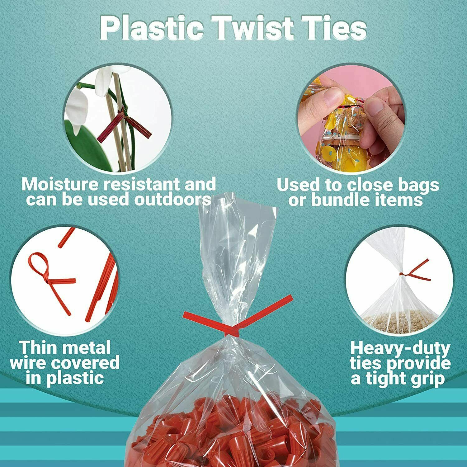 New uline 4 inch red plastic twist ties gift ties cable ties - s-2505bl