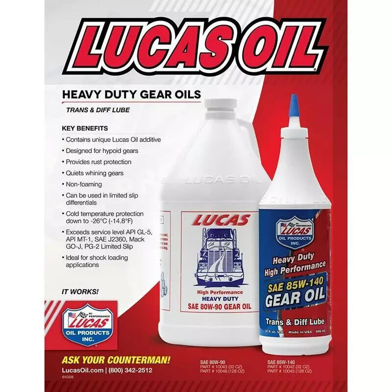 2x Lucas Oil 10043 SAE 80W-90 Heavy Duty Gear Oil Trans Diff Lube 1 Quart 2-Pack