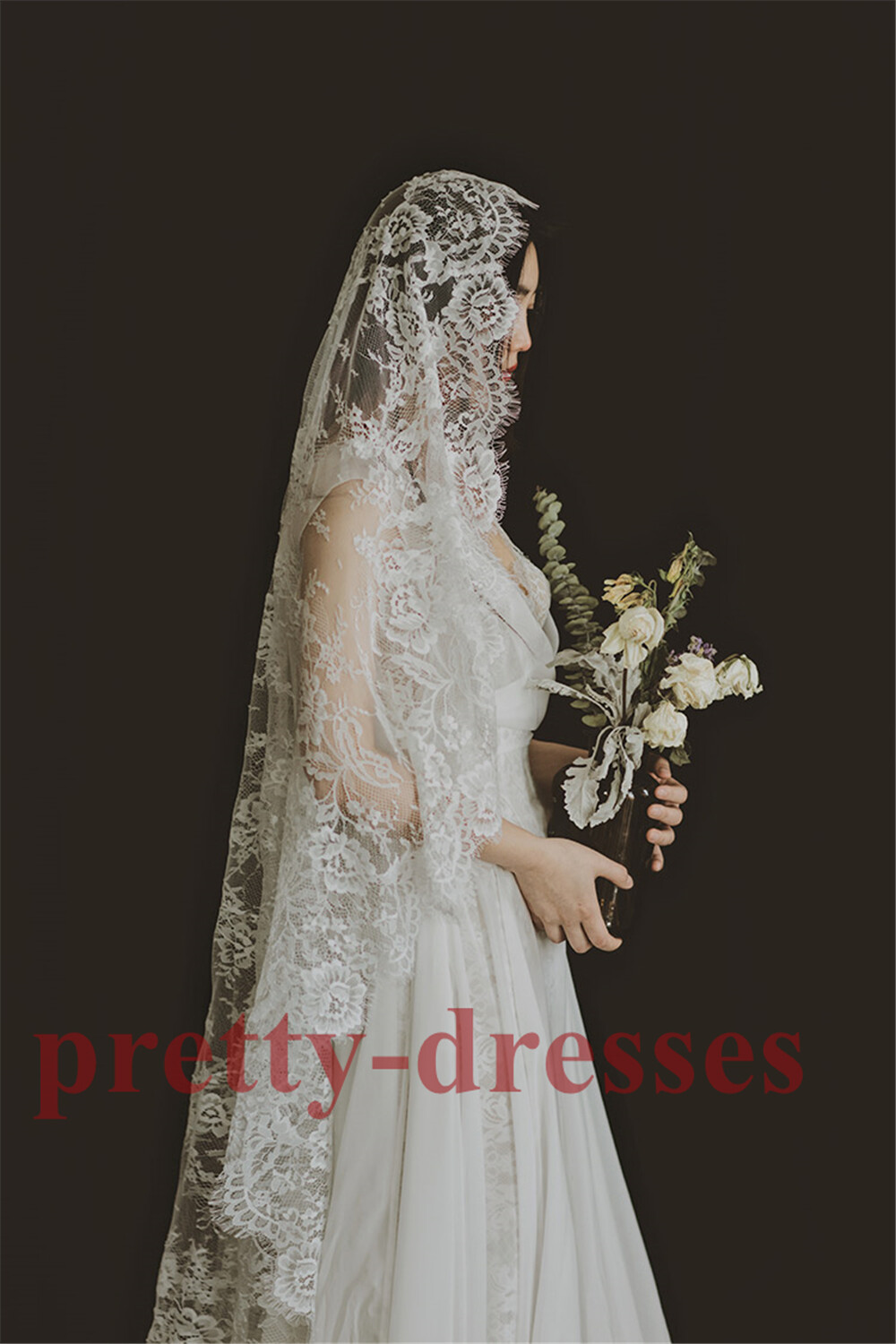 New Cathedral Long Ivory Lace Juliet Cap Vintage Bridal Wedding Veils for Brides