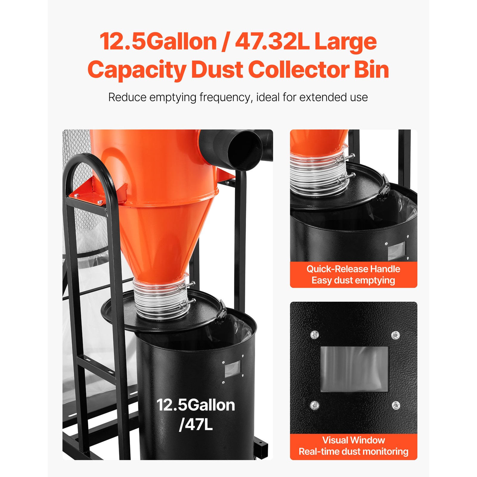 Uimoso 1.5HP Dust Collector with 763 CFM and 3400 RPM Vortex Cone System