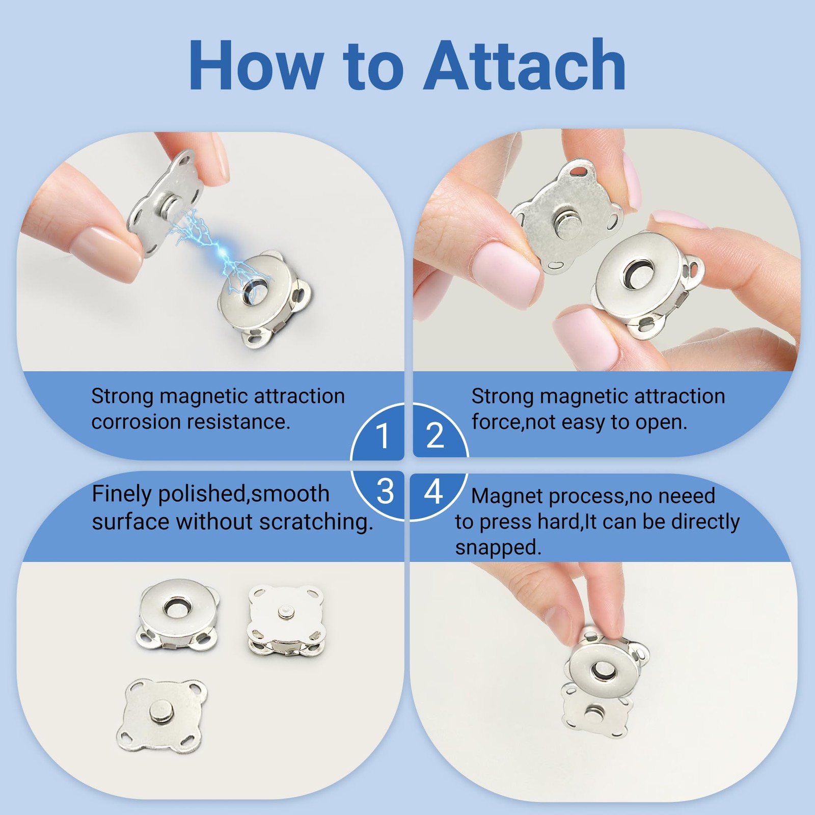 30 Sets Magnetic Snap Buttons,14mm Silver Button for 5.51,