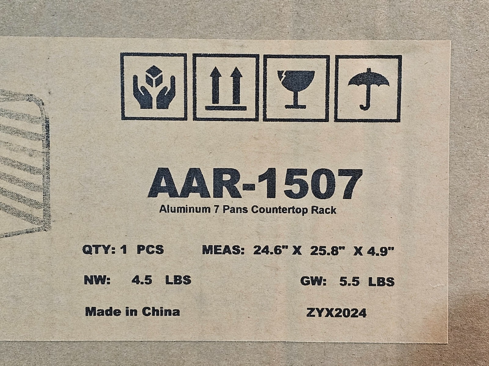 GSW AAR-1507 Knock Down Aluminum Half Size Countertop 7 Pan Rack, for 18” x 26”