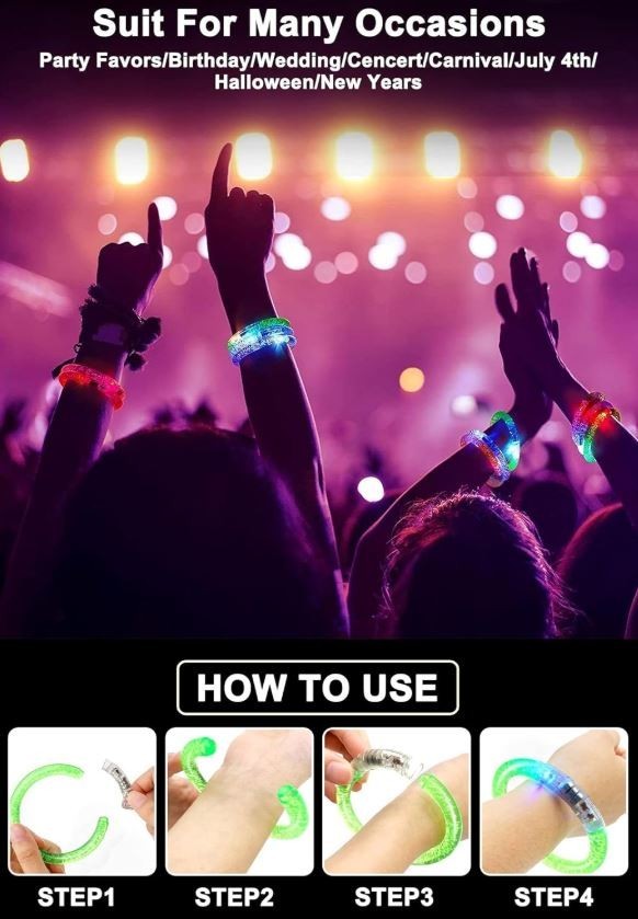 20 Pack LED Light Up Bracelets Glow in The Dark Party Bracelet Favors Adult Kids