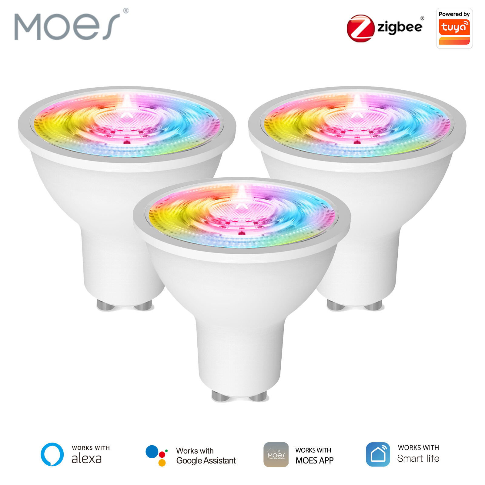 MOES ZigBee GU10 Smart LED Light Bulbs RGB C+W Dimmable Lamp 5W Alexa Google APP