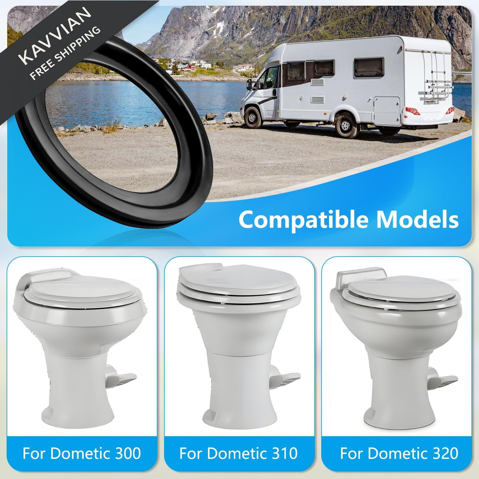 GuoluvSoo 2 Pack RV Toilet Seal 4" OD × 2.75" ID × 0.28" thick, Black