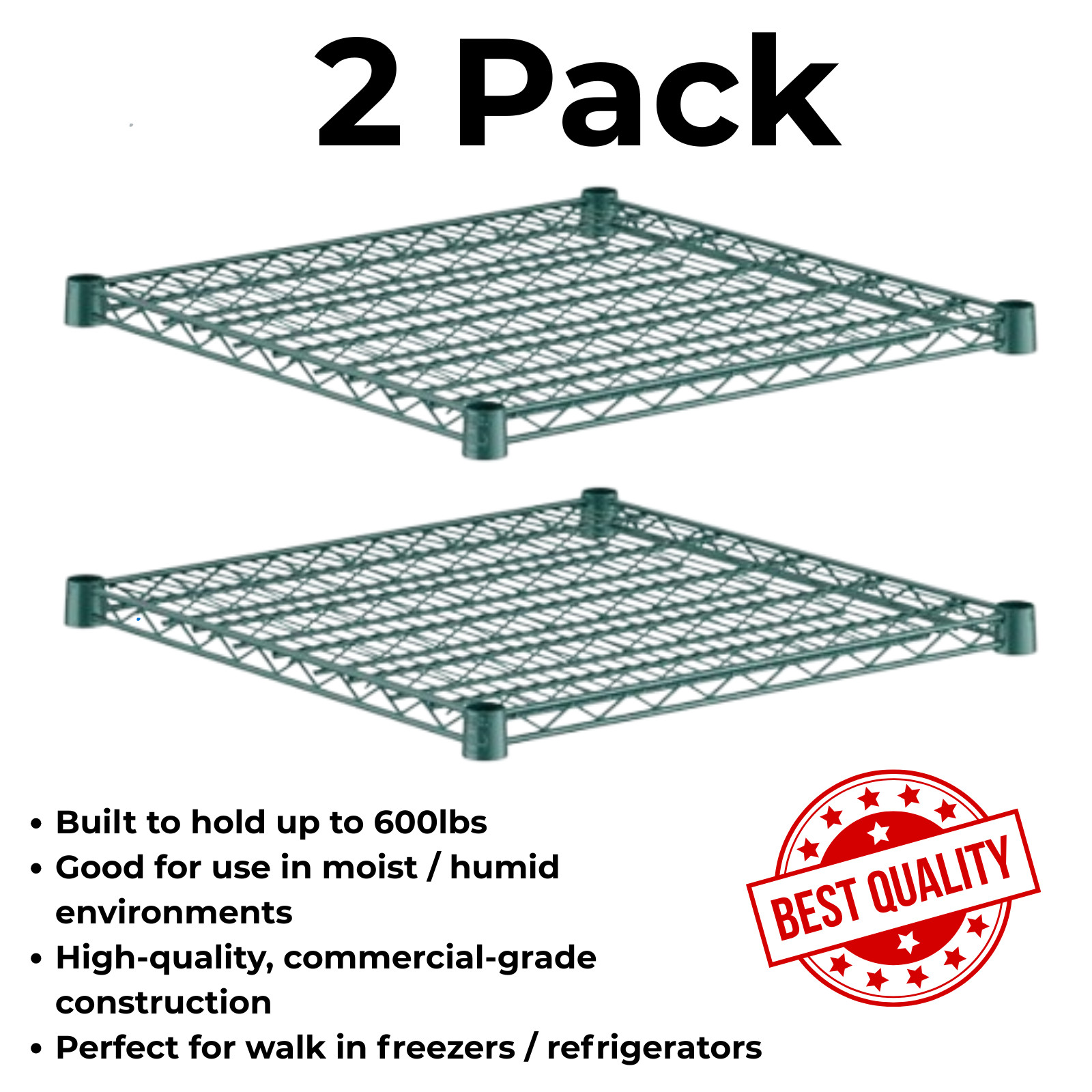 (2 PK) Green Epoxy Wire Shelving Sections 24in Depth 8 Sizes Walk In Cooler NSF