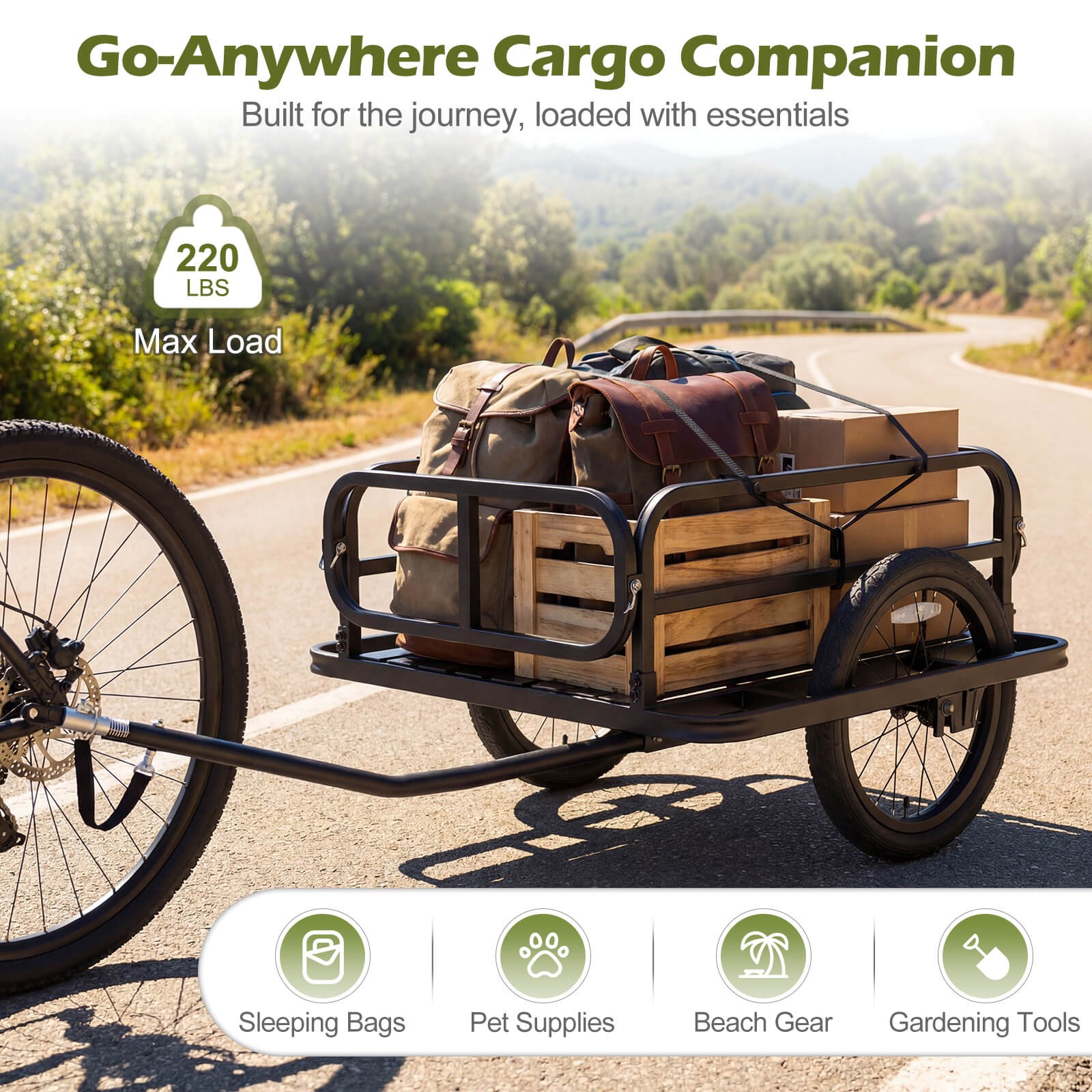 Bike Cargo Trailer, Heavy-Duty Bicycle Wagon Cart w/ Universal Hitch & 16”Tires