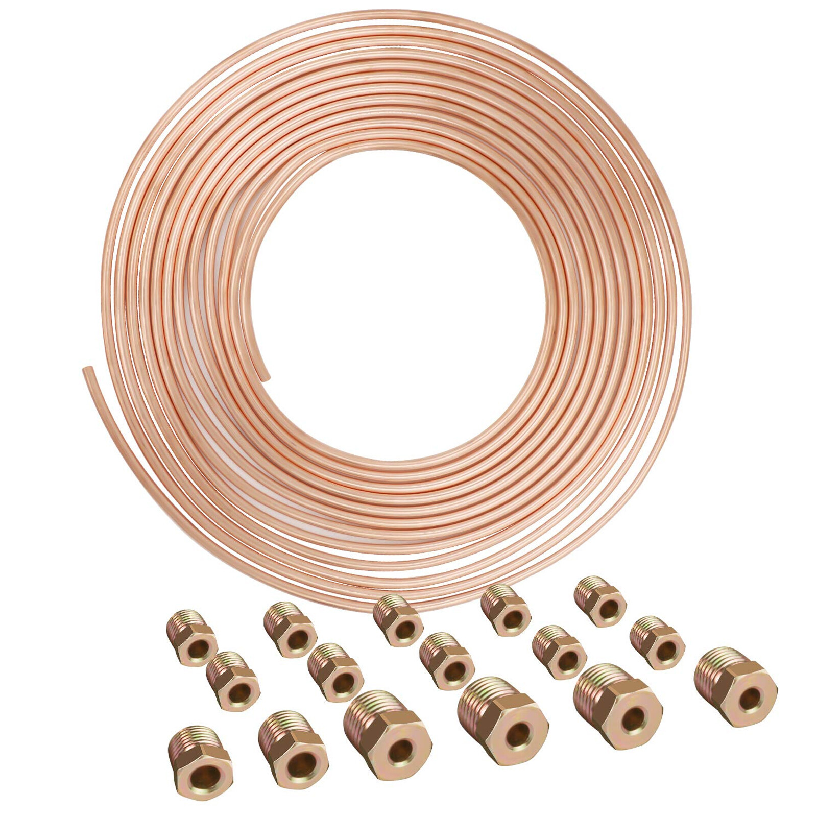 2× Copper Nickel Brake Line Tubing Kit 3/16″ OD 25FT Coil Roll All Size Fitting