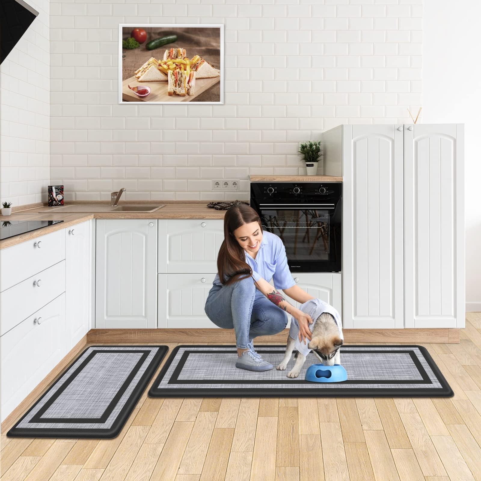 Mattitude Kitchen Mats 17.3" x 47 "+ x 29 "--0.40 inches, Black Frame