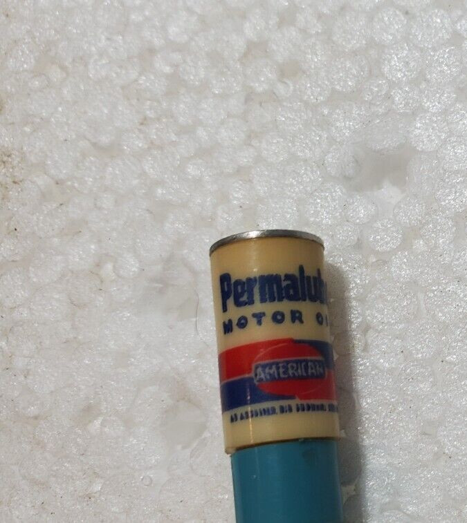 Vintage RITEPOINT PEN PERMALUBE AMERICAN MOTOR OIL Pen GAS ADVERTISING Topper