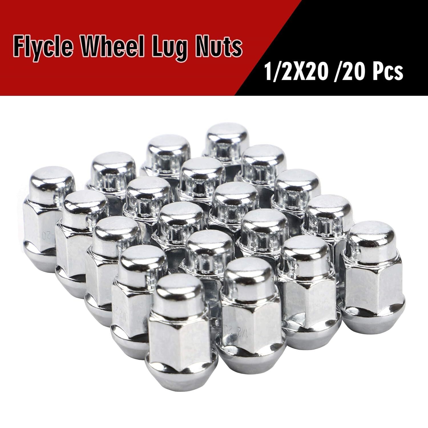 20 Pc Ford Lug Nut 1/2-20 Chrome 1.4" Fit 5-Lug F100/F150/Edge/Explorer/Flex etc