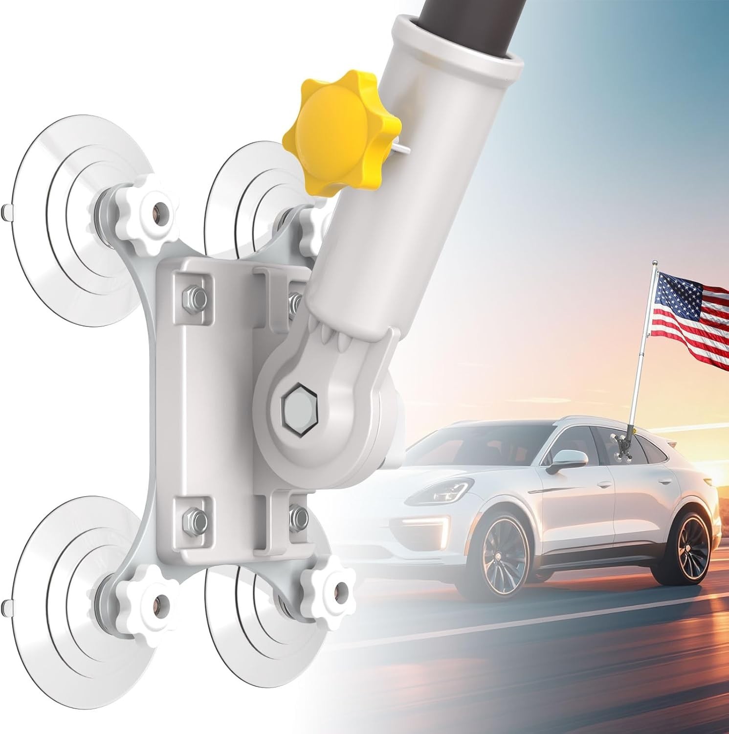 No-Drill Car Flag Pole Holder - Adjustable Angle & Multi-Suction Flag Mount