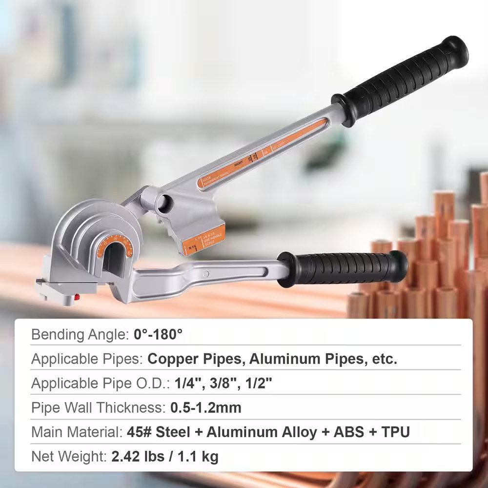 Pipe Tube Bender, 1/4 In., 3/8 In., 1/2 In. O.D., 3 in 1-Manual Level Tube Bende