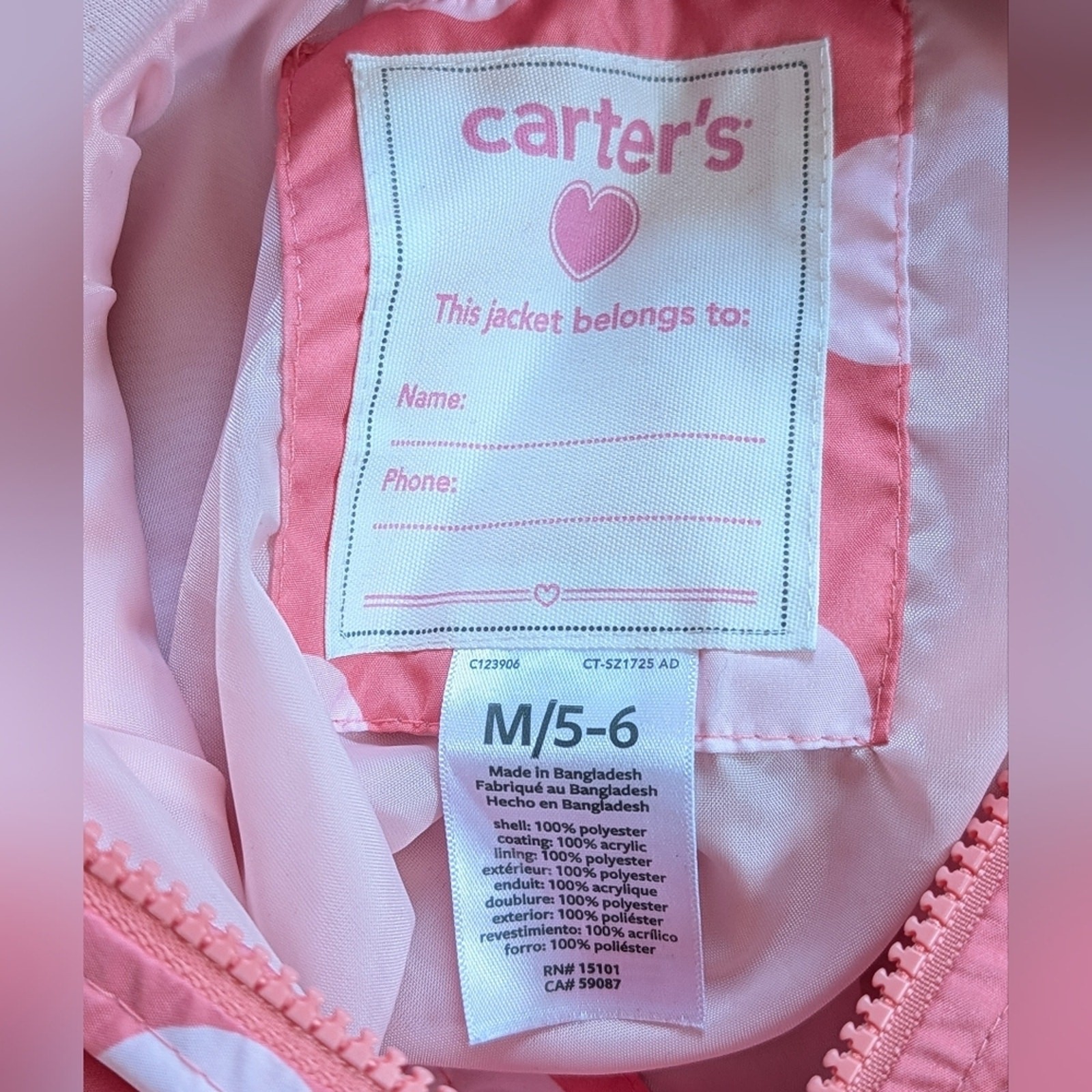 Carter's Pink White Polka Dot Lightweight Full Zip Nylon Raincoat Jacket