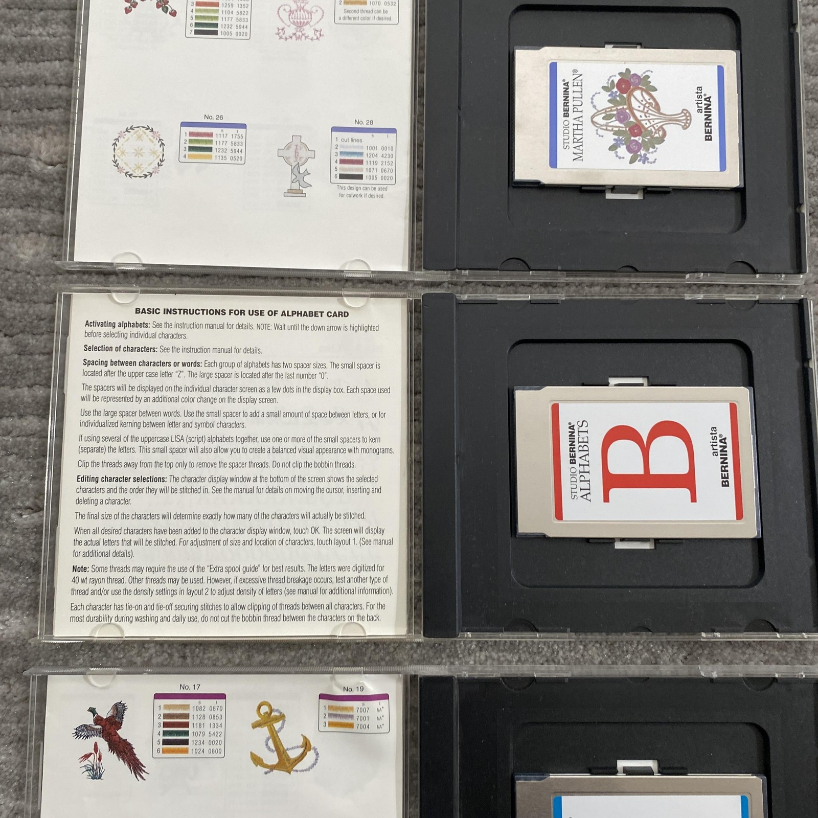 Bernina Artista Studio Embroidery Design Cards Martha Pullen Alphabets Lot 4