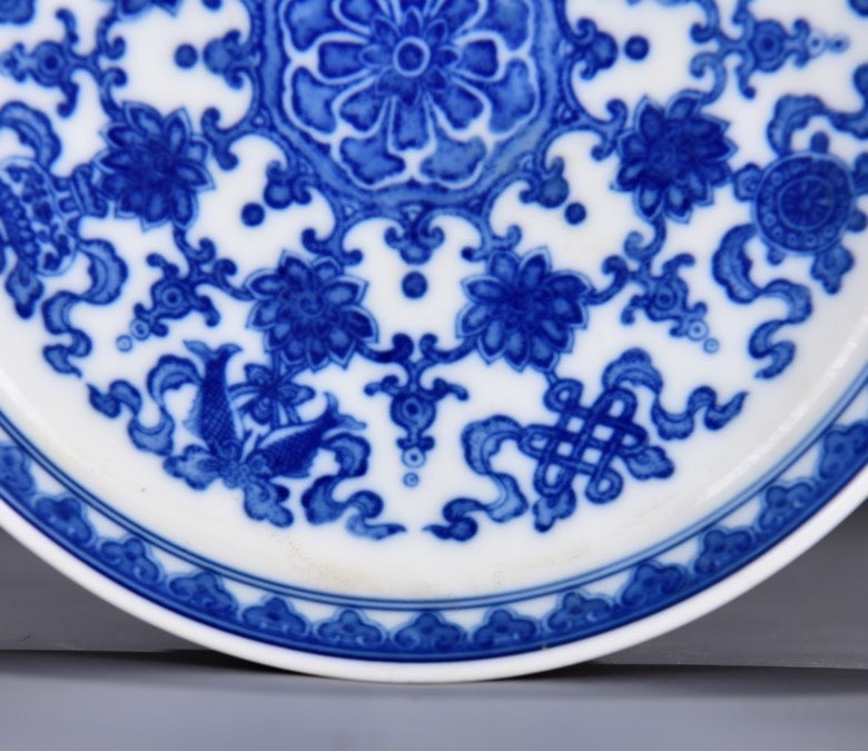 6.3''YongZheng Marked Blue white Porcelain 8 Auspicious Symbol Tray Dish Plate