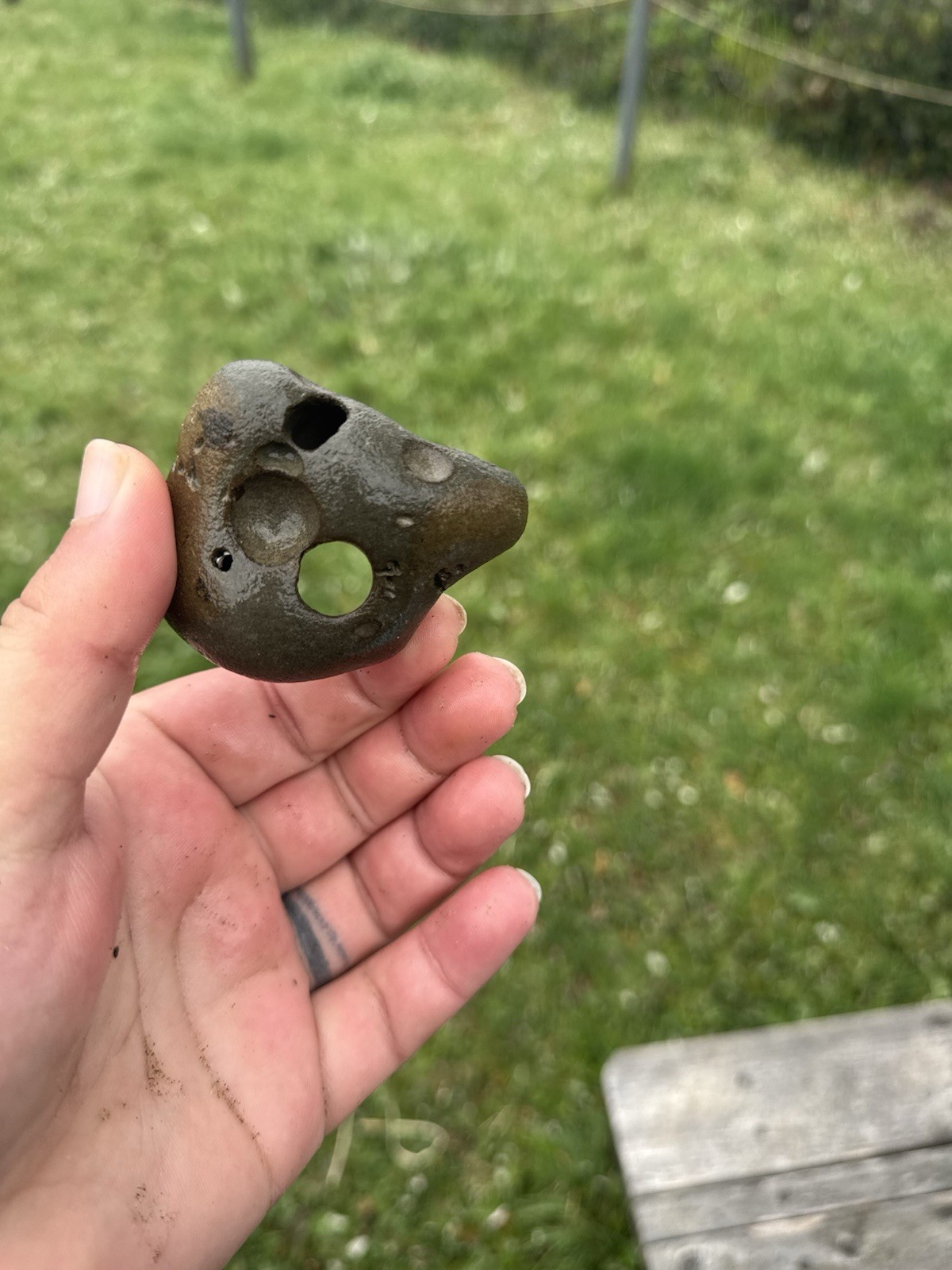 4.3oz~NATURAL~Hag Stone Basalt Witch Stone Hex Stone Fae/Fairy Looking Stone