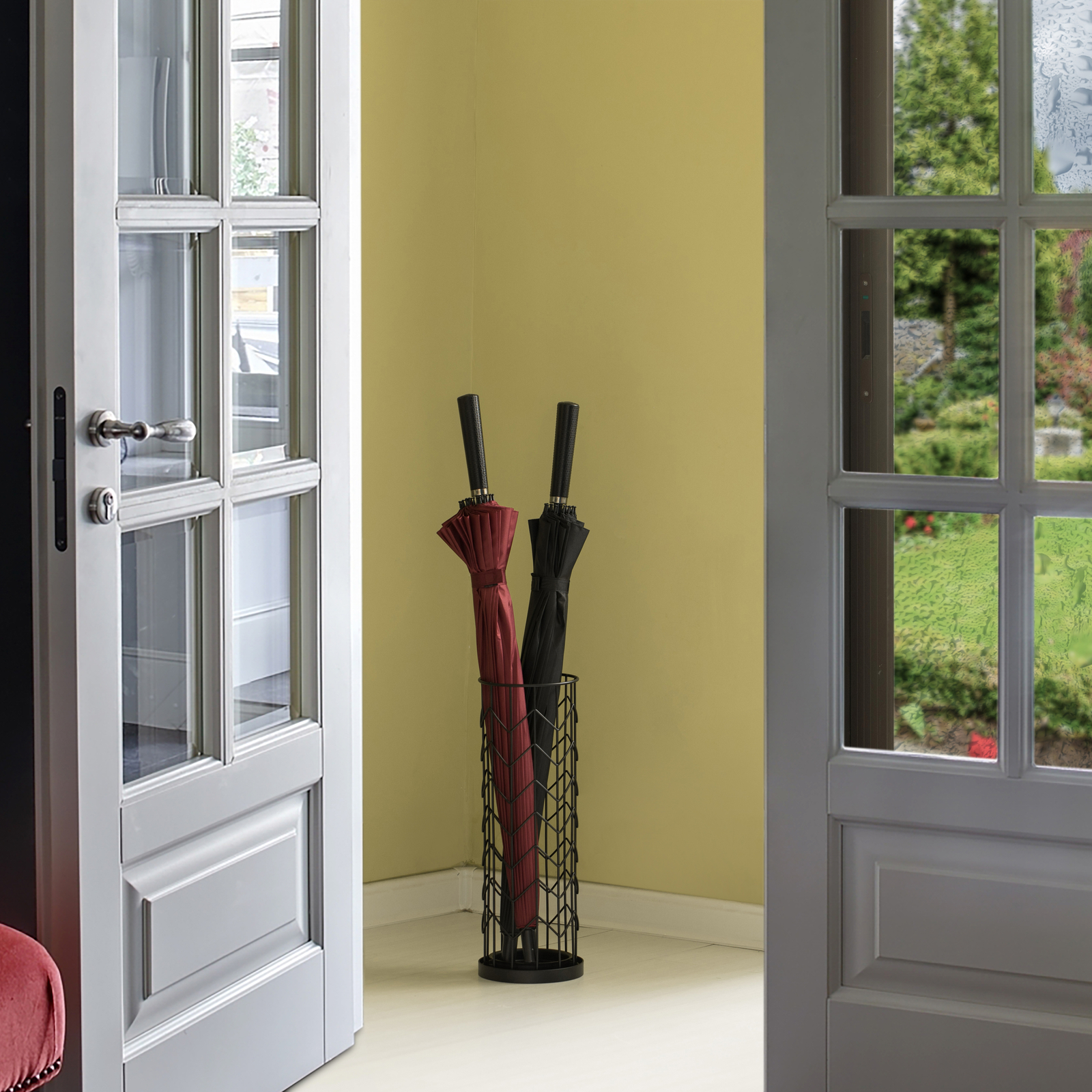 New Black Round Horizontal Design Umbrella Holder Stand for Indoor and Outdoor