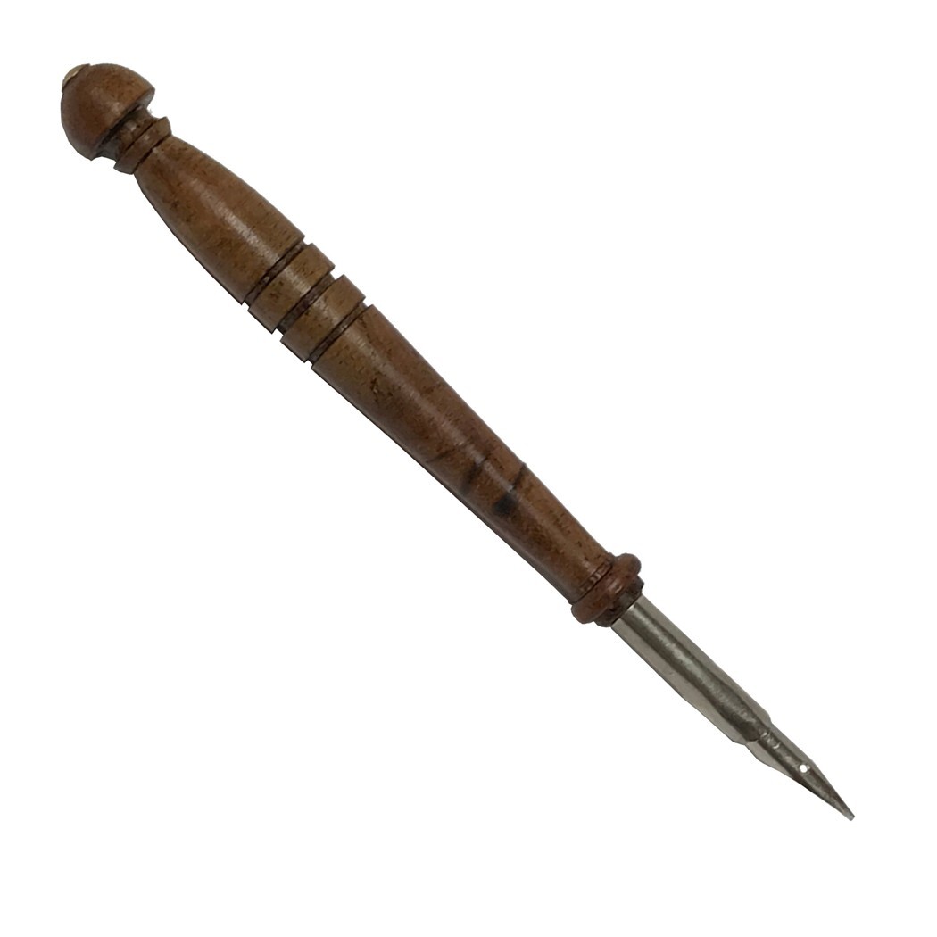 3" Antiqued Brass Inkwell with Removable Glass Bowl, Wood Nib Pen & Ink Powder