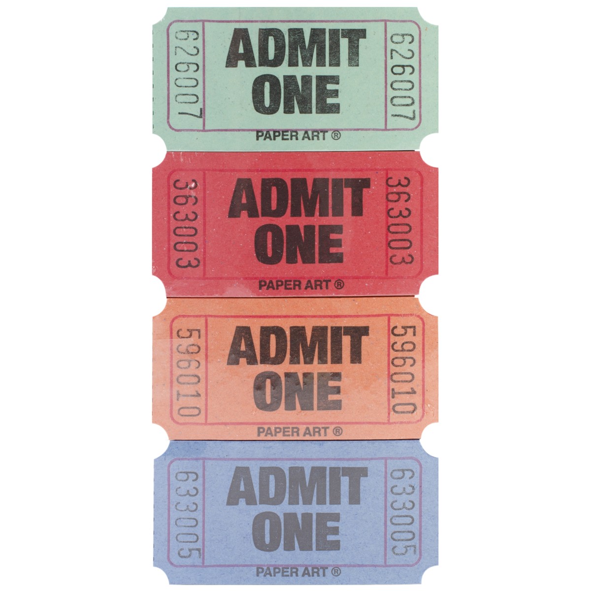 Admit One Tickets 2000 Tickets/Roll Red, Blue, Orange & Green