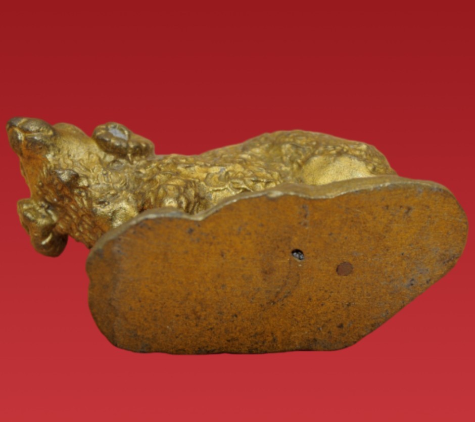 Vintage Chinese Gilt Brass Sheep - Detailed Wool Textured Goat Decor Art